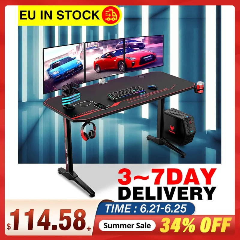 

55 Inch E-sports Gaming Desk Computer Table Ergonomic PC Desk T-Shape Laptop Stand Desktop Mouse Pad Gamer Escritorio EU Stock