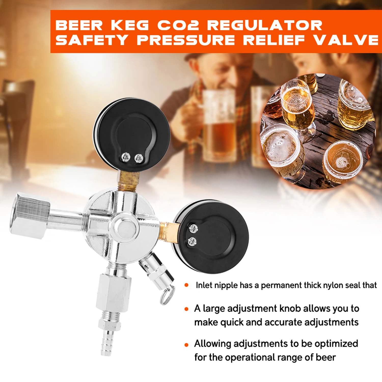 

CGA320 Beer Keg CO2 Regulator Safety Pressure Relief Valve Built-in Pressure Stabilizer 0-3000 PSI Tanks Pressure Adjustable