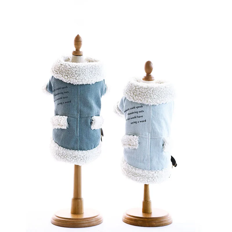 S-XXL зимнее теплое джинсовое пальто с хлопковой подкладкой для питомцев маленьких