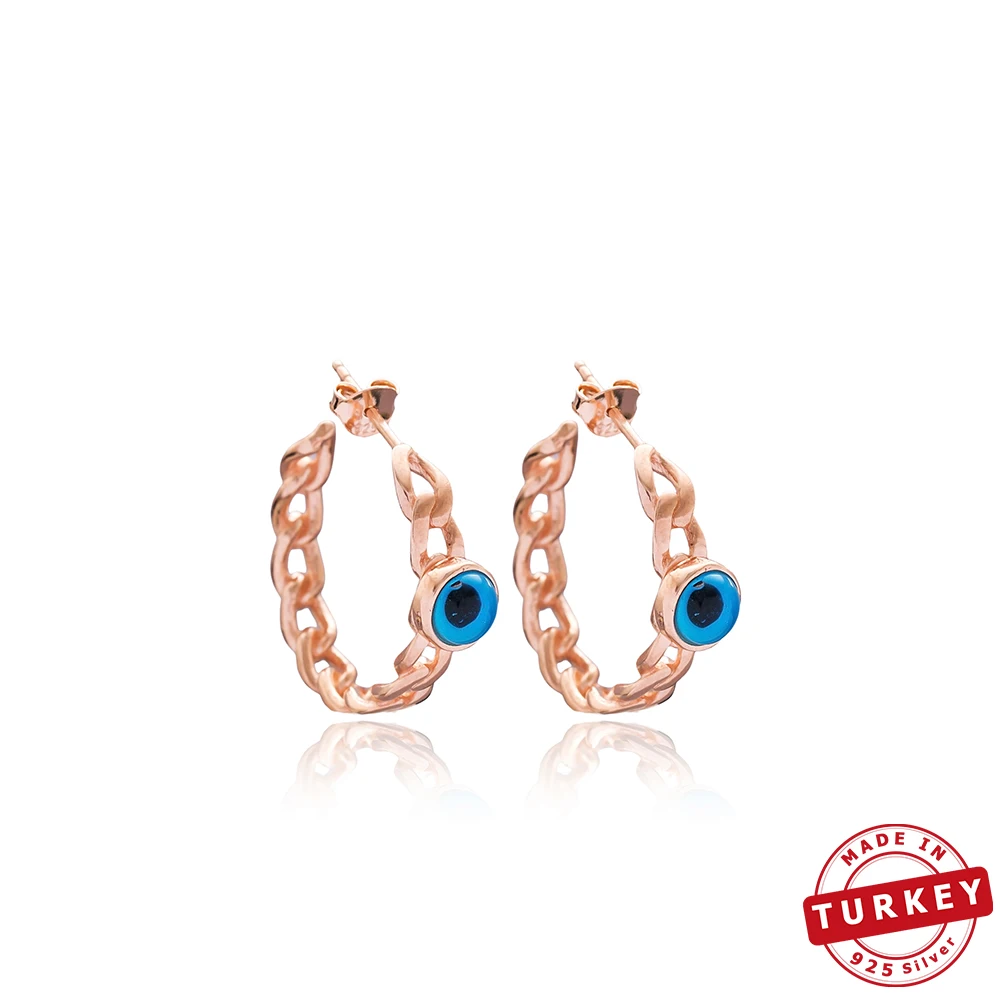 

SPENTA Jewelry Evil Eye Hoop Earring Turkish Handmade 925 Sterling Silver Hoop Earrings