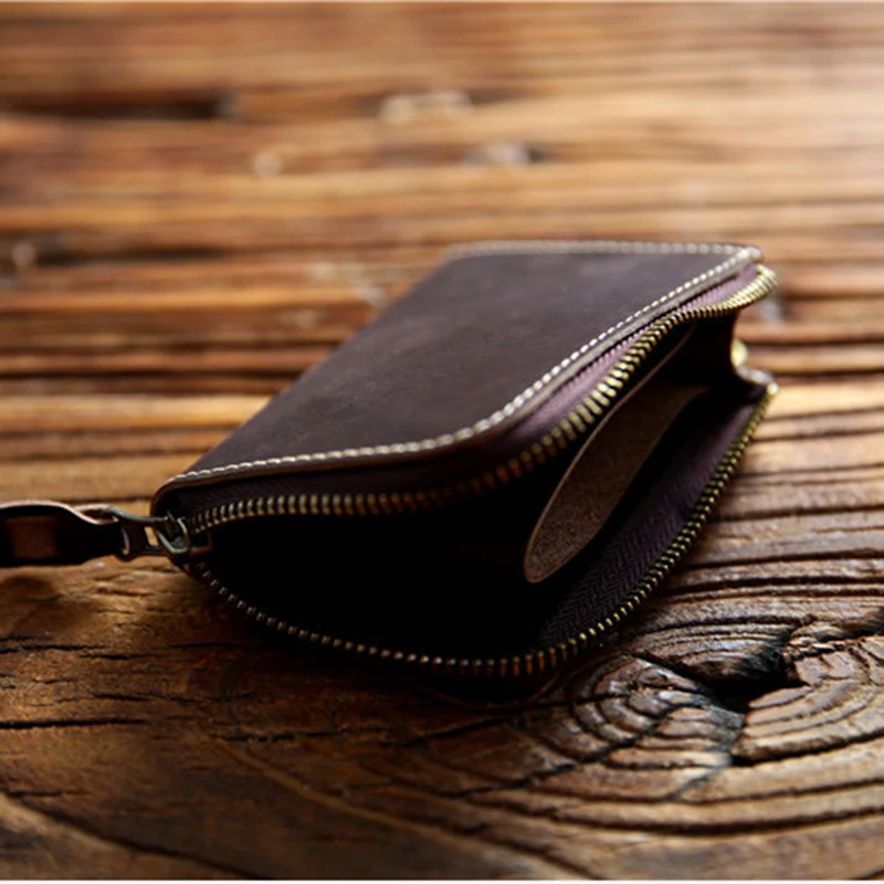 Мужской винтажный кошелек из 100% натуральной кожи короткий ручной работы