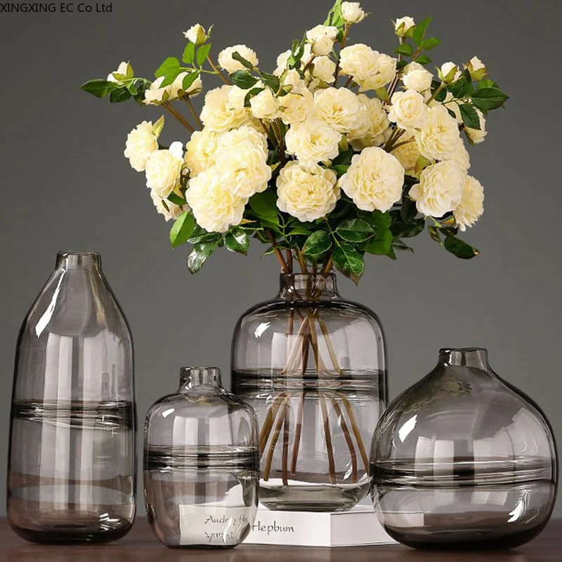 

Gray Glass Vase Dried Flowers Flower Arrangement Ornaments Living Room Bedroom Furnishings Modern Home Decoration Accessories