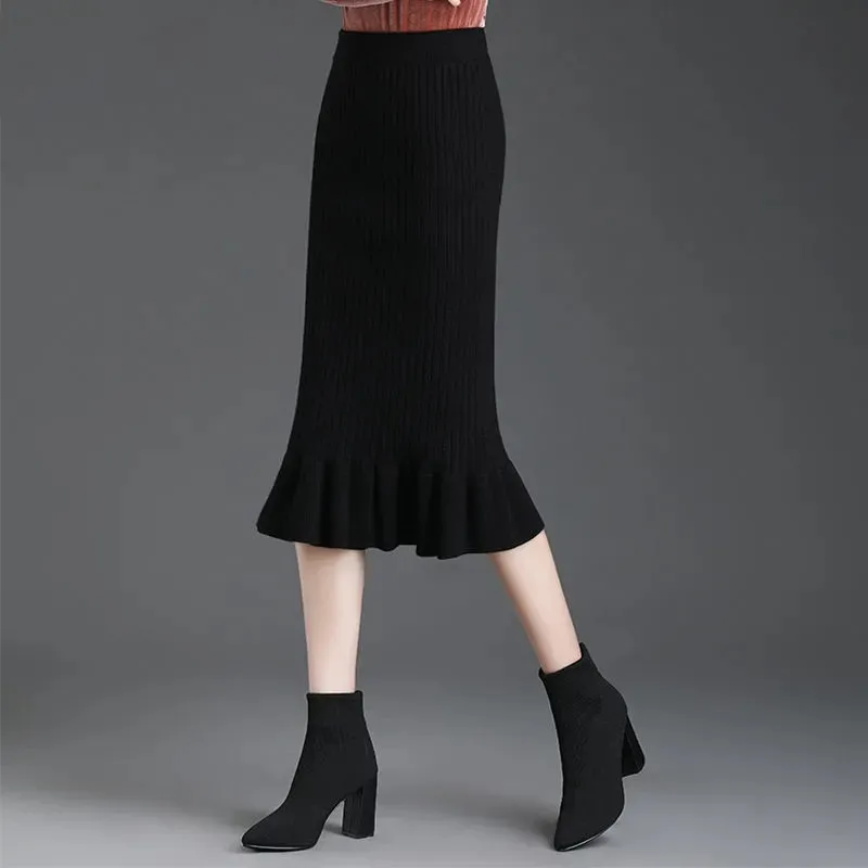 

Autumn Winter New Warm Skirts women fashion Knitted skirt High Waist Package hip skirt vintage Fishtail Skirts women