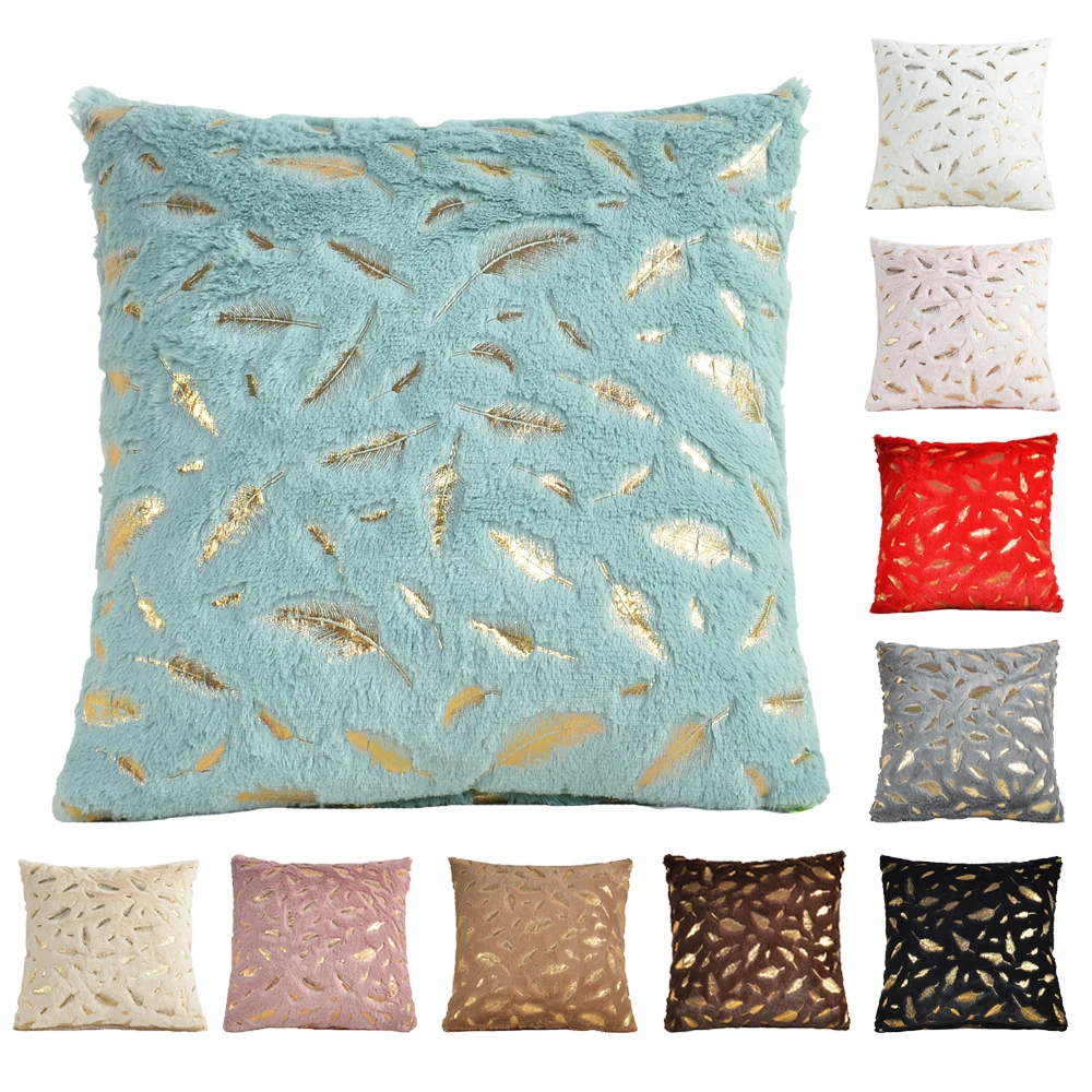 

Меховая наволочка для подушки, однотонная плюшевая наволочка с бронзовым пером для автомобиля, дивана, кровати, дома, 4545, 2 шт.