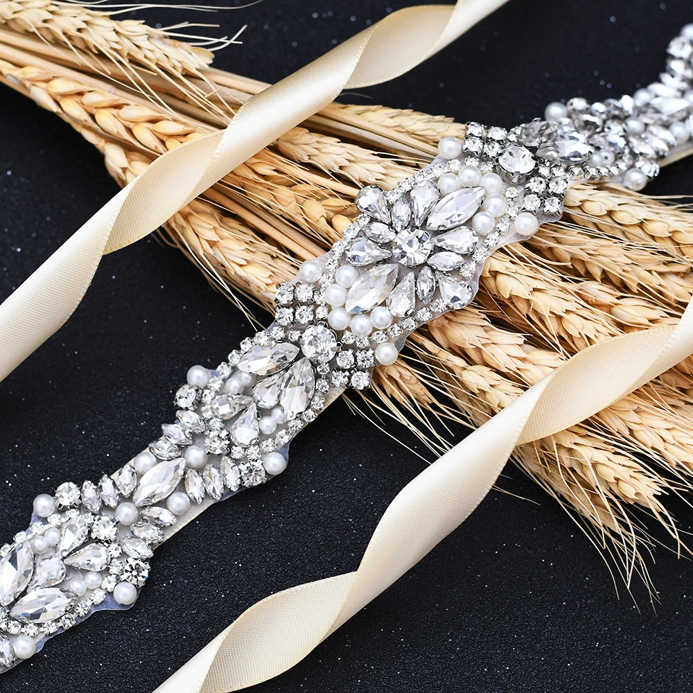 

TRiXY S442 Luxury Silver Diamond Belt Rhinestone Belt Crystal Wedding Dress Belt Decorative Bridal Belt for wedding Accessory
