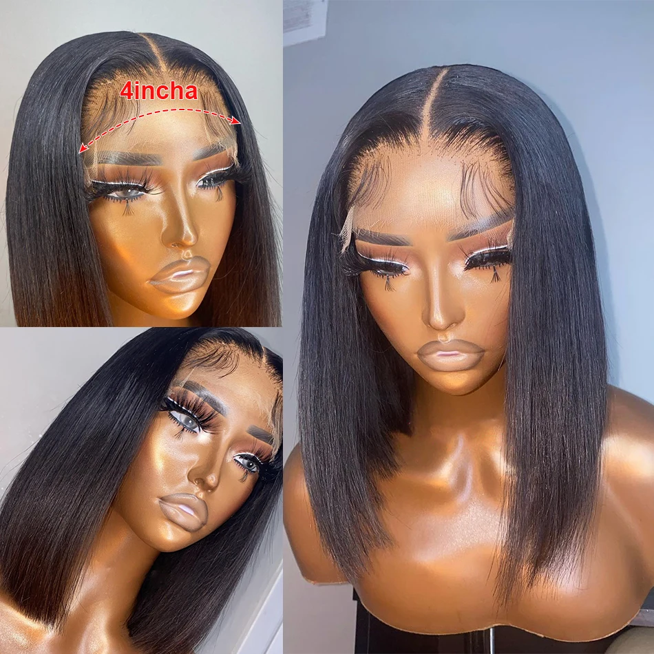 

Парик короткий Боб, парик на шнуровке 10 дюймов, термостойкие волоконные синтетические парики для женщин, натуральные черные прямые парики с...