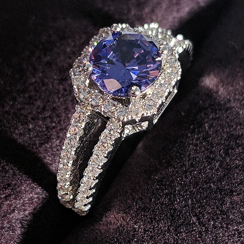 Классические обручальные кольца из стерлингового серебра 925 пробы с синим