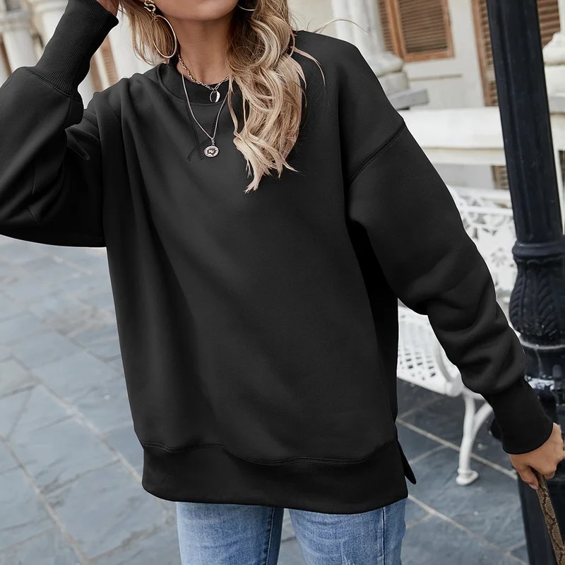 

2021 New Women Sweatshirt Solid Color O-neck Hoodies Long Sleeve Oversize Harajuku Hoodie Autumn Thick Pullovers Tops Streetwear