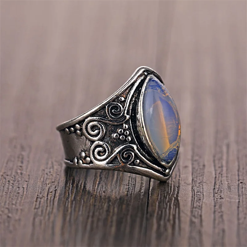 FNIO 1 шт. винтажное серебряное кольцо с большим камнем для женщин модная богемная