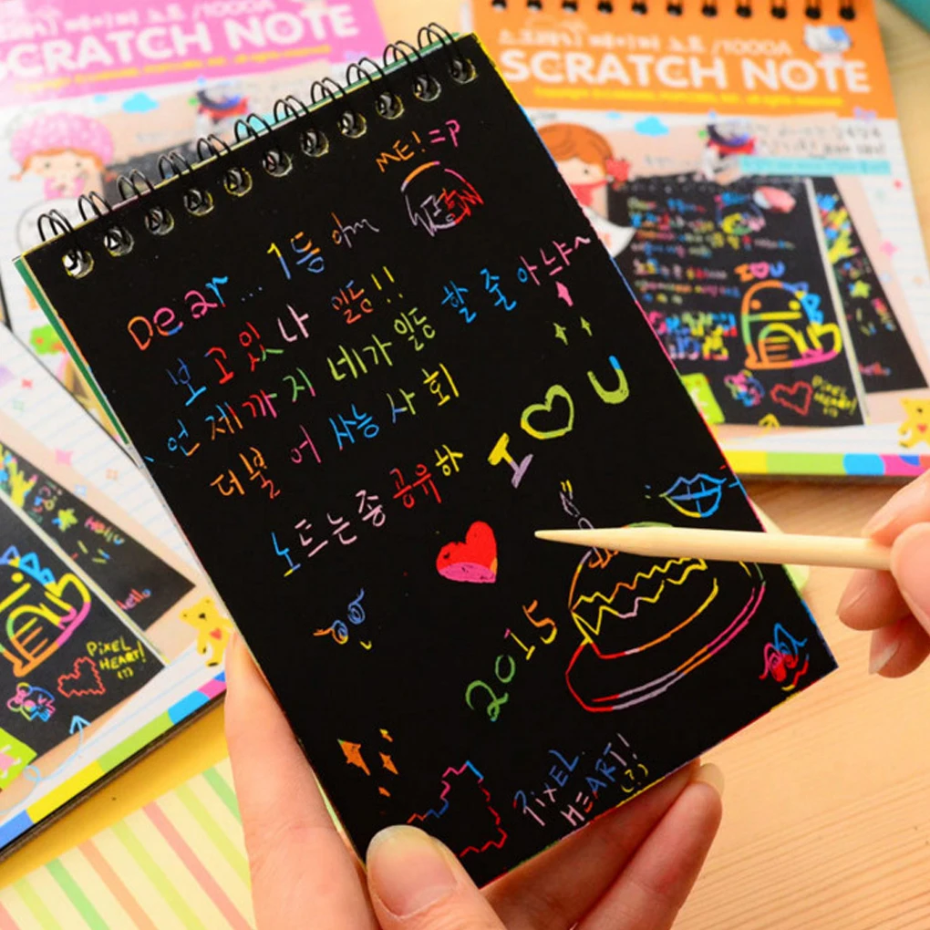 

10 Pages/1 Book Colorful Dazzle Scratch Note DIY Sketchbook Paper Graffiti Coils Drawing Book Baby Drawing Toy Color Random
