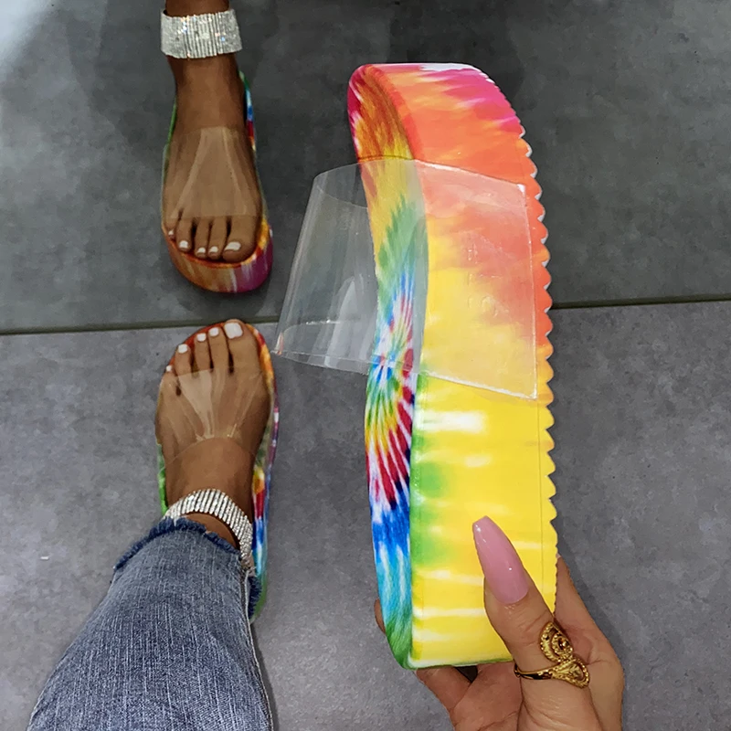 

Summer Transparent Women Slippers High-heeled Non-slip Beach Slippers Waterproof Platform Sandals Outdoor Beach Flip Flop 2021
