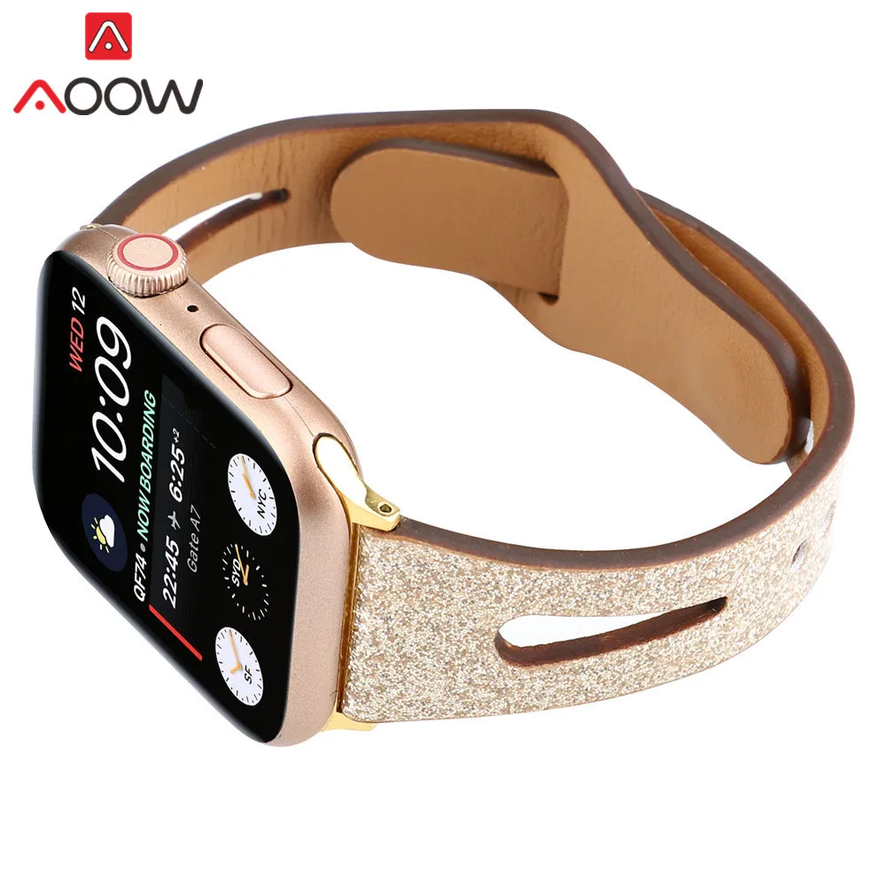Ремешок для часов из натуральной кожи для Apple Watch 38 мм 42 мм 40 мм 44 мм золотой женский мужской браслет ремешок для iwatch 1 2 3 4 аксессуары