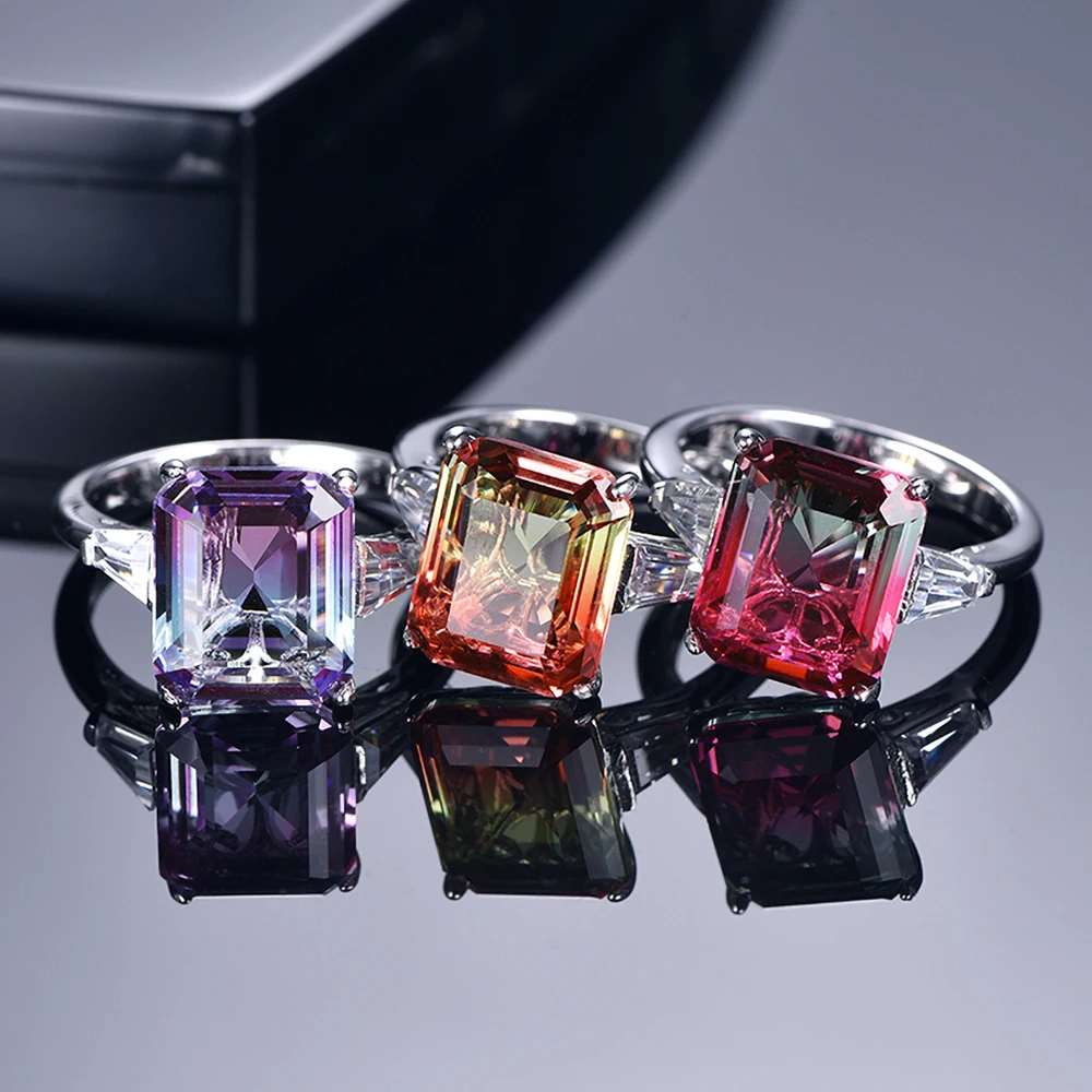 

TKJ Authentic 100% 925 Sterling Silver Ring Tourmaline three color for Women Girls Party Accessories Jewelry Gift