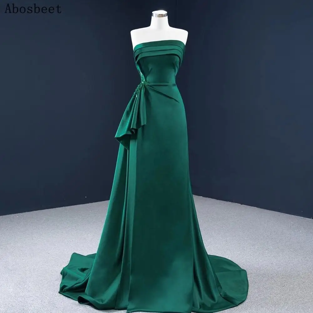 

DD JYOY Elegant Strapless Green Evening Dress Long Green Formal Evening Gown Prom Women Wear A Line Small Train Shining Beads