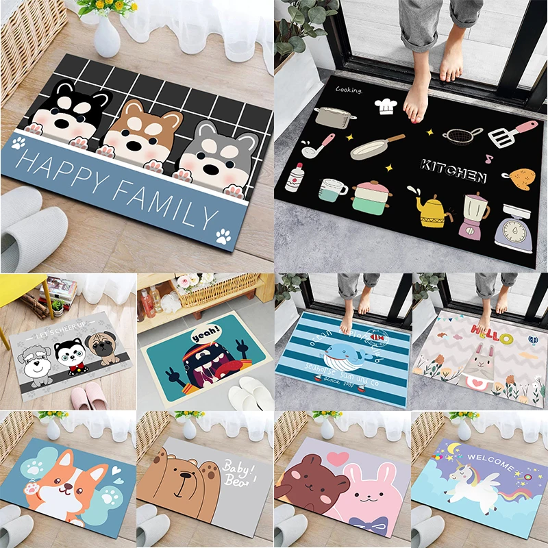 

Area Rug Anti-slip Floor Mat for Bathroom Kitchen Oil-proof Mat Cute Cat and Dog Print Entrance Doormat Floor Mat Carpet 40*60cm