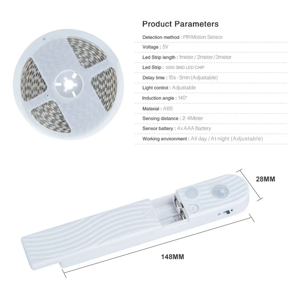 Светодиодная ленсветильник с датчиком движения водонепроницаемая инфракрасная