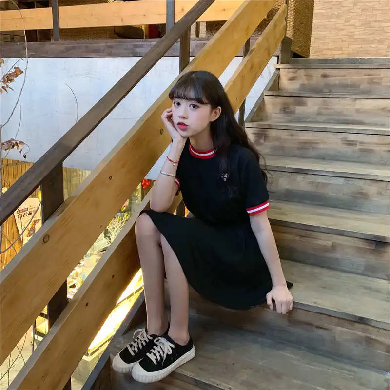 

Women's Lovely Sweet Dress Japan Style Kawaii Ulzzang Cute Love Embroidered Vestidos Female 2020 Girls Korean Harajuku Dresses