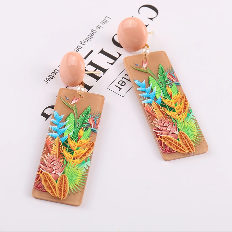 

Beauty Flower Leaves Print Pearls Drop Earrings for Women 2021 New Design Vintage Dangle Earring Party Wedding Birthday Jewelry