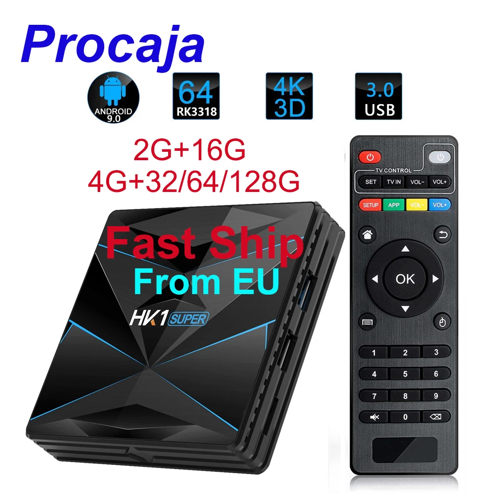 Procaja HK1 супер Android 9 0 Смарт ТВ коробка HK1super 2G/4G RAM 16G/32G/64G/128G ROM RK3318 четырехъядерный