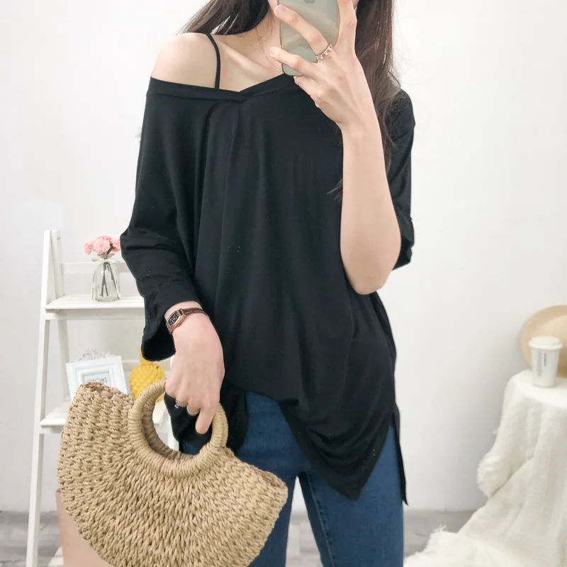 

Новая приталенная хлопковая Футболка с V-образным вырезом и коротким рукавом для женщин 2020, серая