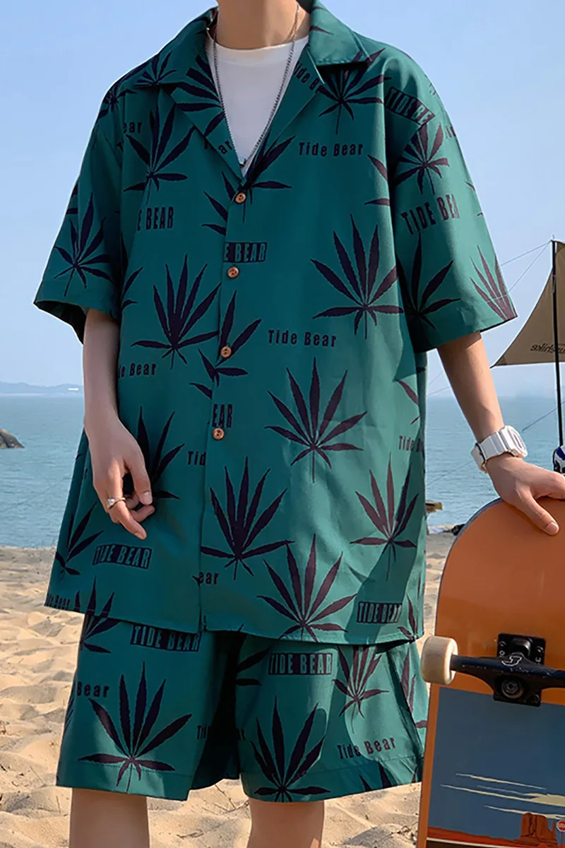 

American cashew Flower Beach suit men's T-shirt shorts two piece summer vacation clothes