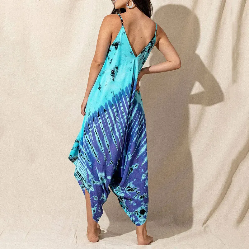 

Tie Dye Harem Jumpsuit Women Summer 2020 Fashion Plus Elegant Sleeveless Overall Jumpsuit Dress For Women Combinaison Femme Sexy