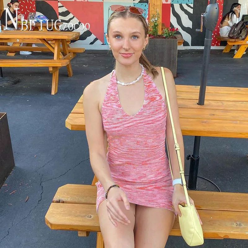

Slim Sexy Knitting Women Dress Halter Sweet Summer Easy To Match Female Dresses