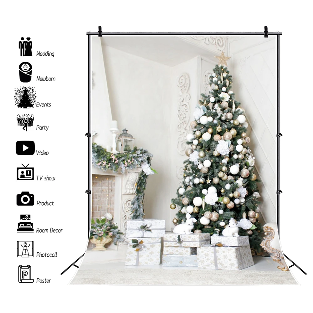 

Yeele Christmas Tree Backdrop White Interior Baby Child Photo Background Fireplace Gift Light Photography Photocall Photo Studio