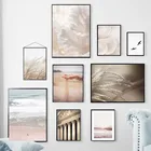 Nordic плакат стены искусства песка падения камыш гриб птицы спокойствие с пляжным принтом Картина на холсте, украшение картинки для Гостиная