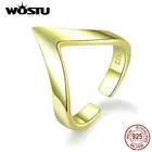 Женское регулируемое кольцо WOSTU, Золотое кольцо в форме V из настоящего серебра 925 пробы, обручальное ювелирное изделие, подарок CQR470-B