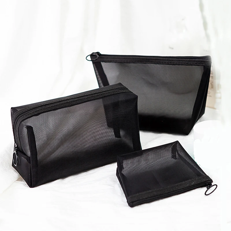 

3pcs Cosmetic Bag Travel Fashion Black Toiletry Makeup Organizer Bags Case Pouch