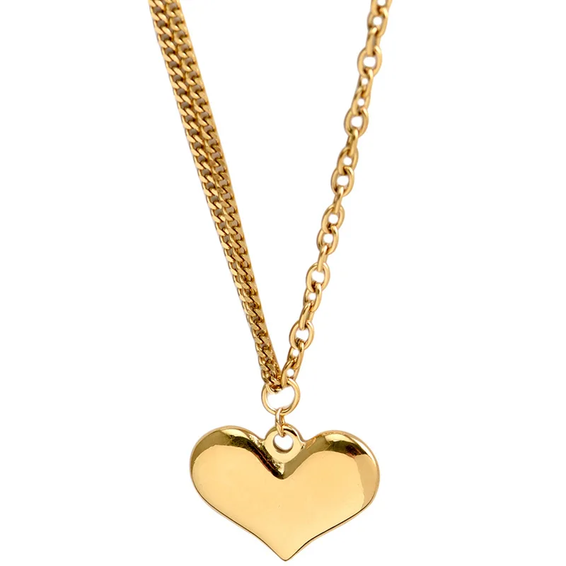 

316L Stainless Steel New Fashion Fine Jewelry Heart Shape Lovers Charms Thick Chain Choker Necklaces Pendants For Women