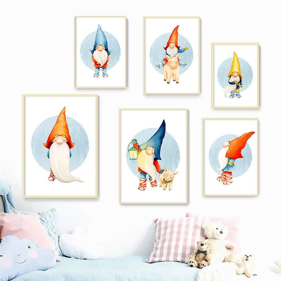 Гномы шляпа борода свинка Фея Хоббит мультфильм стены Искусство Холст Живопись