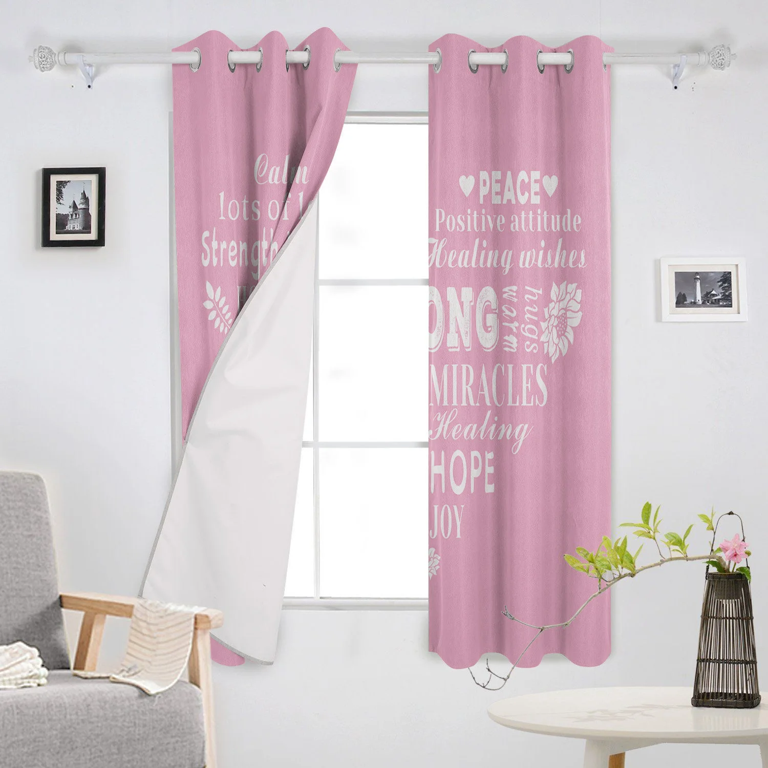 Теплые розовые оконные шторы с надписями любят исцеление занавески для гостиной