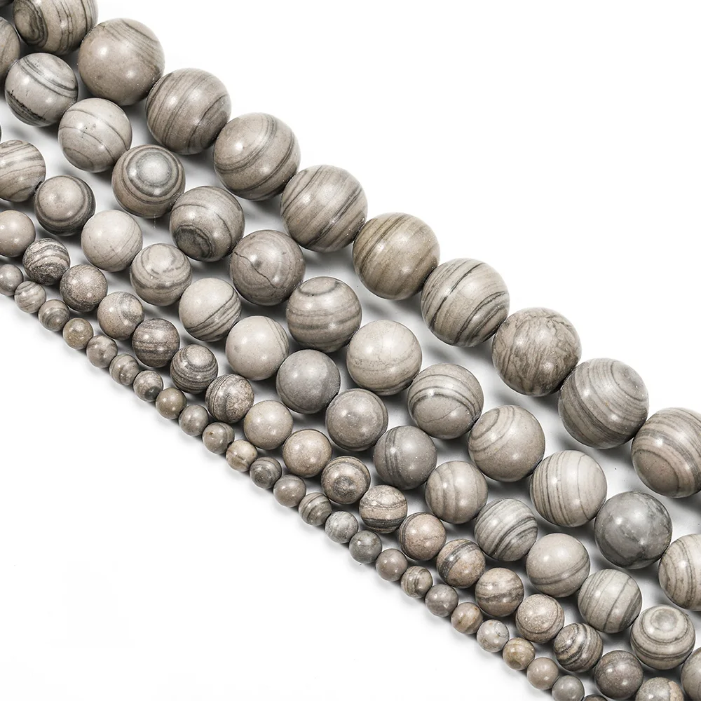 1/нить серые и зеленые деревянные бусины в полоску из натурального камня круглые