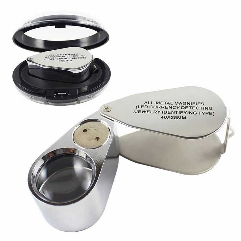 Увеличительное стекло 40X карманная складная металлическая лупа для ювелирных