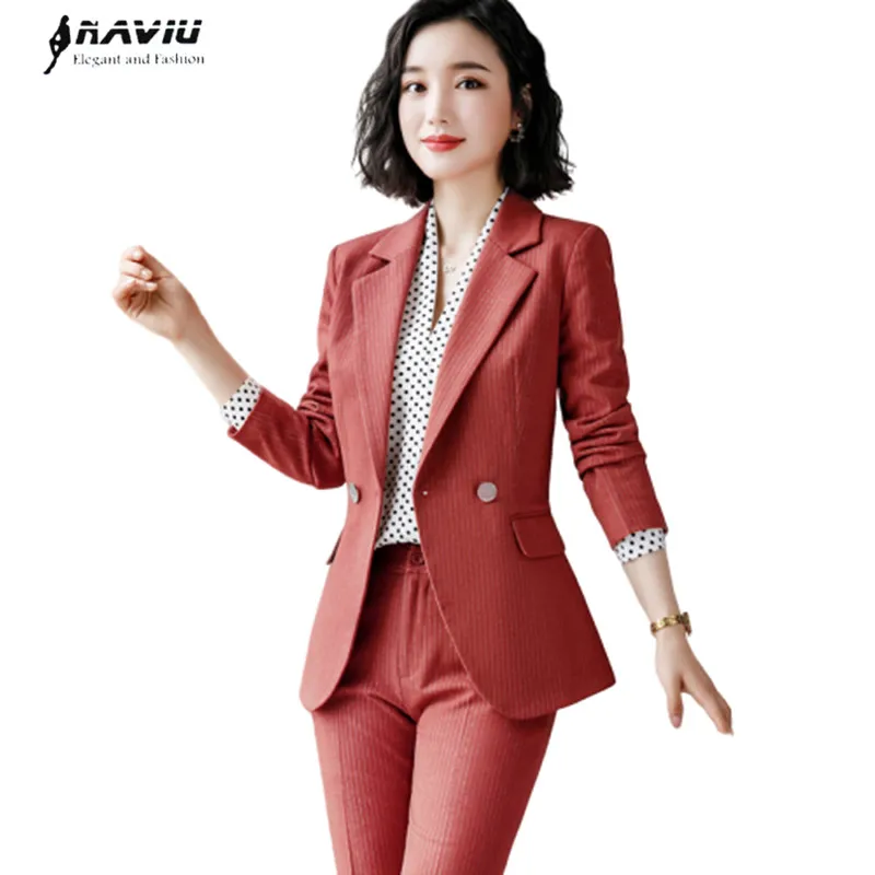 Женский брючный костюм в полоску деловой блейзер с длинным рукавом и брюки