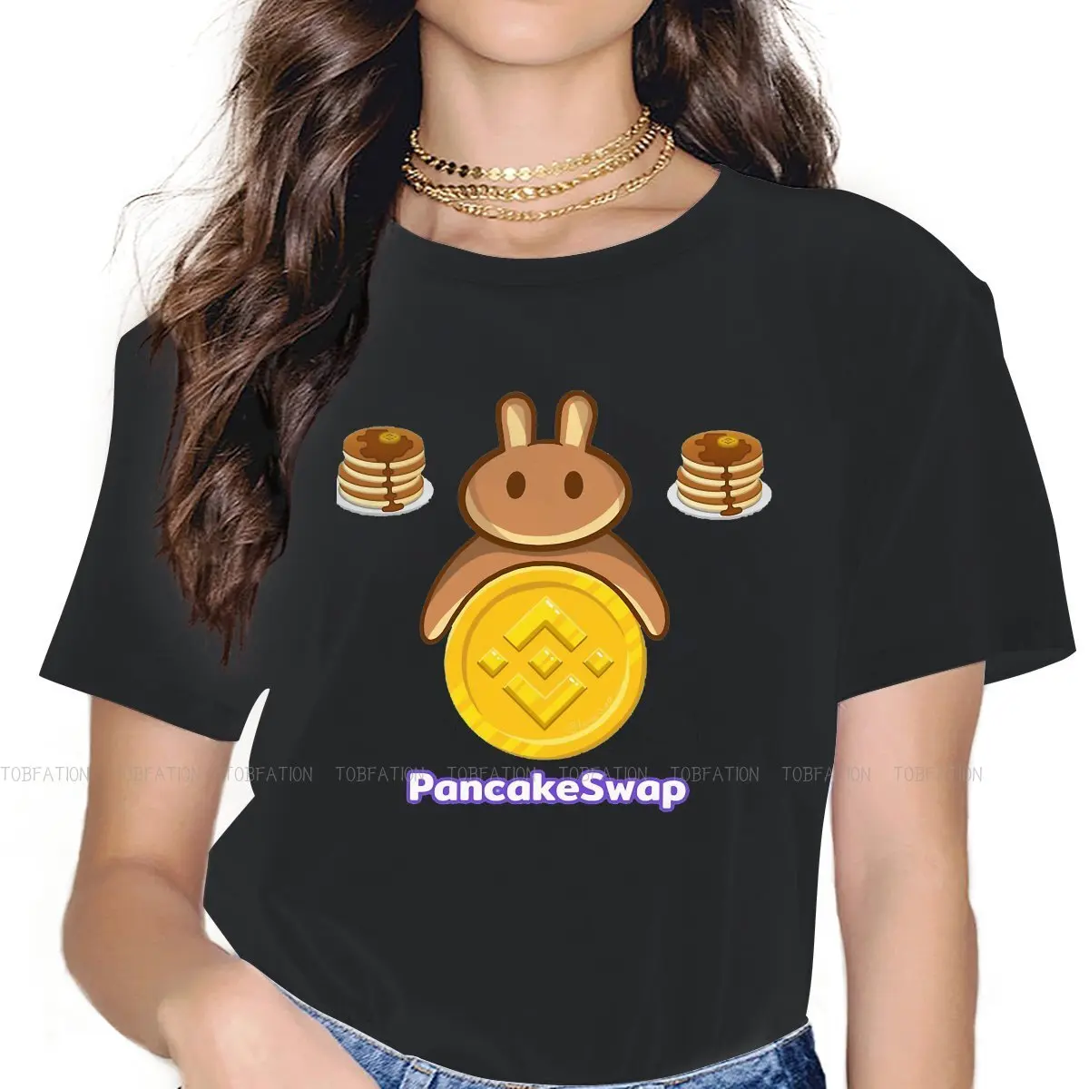 

Pancake Swap Bunny Female Shirts Cryptocurrency Miner Loose Vintage Women Clothing Harajuku Casual Feminine Blusas