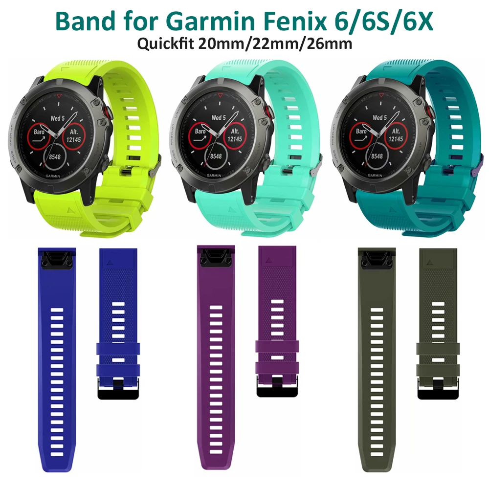 Гибкий силиконовый ремешок для наручных часов Garmin Fenix 6X 6 5 6S Pro 5S Plus 3 HR Quick Fit 20 мм 22 26