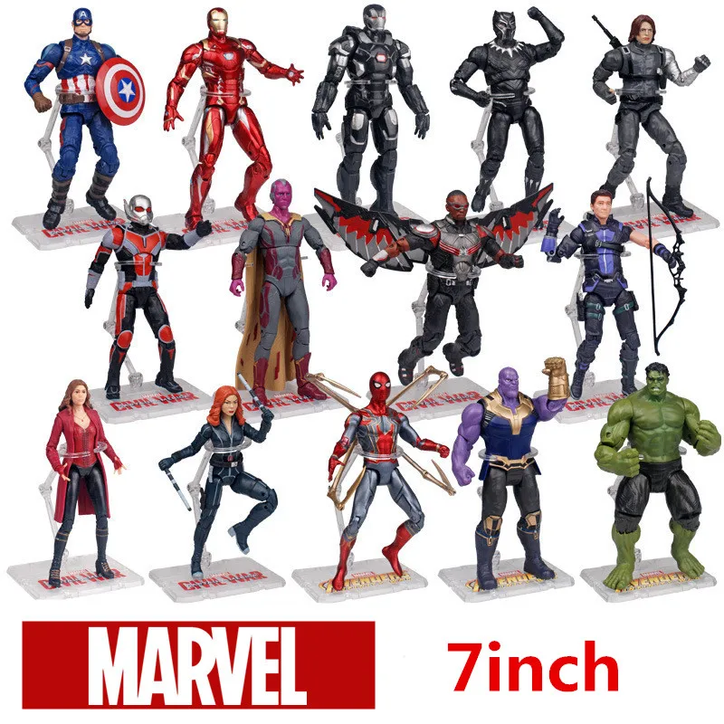 

Anime Marvel Avengers Action Figure Spiderman Hulk Model Captain America Ironman Thanos Antman Hawkeye Black Widow Toys Figure