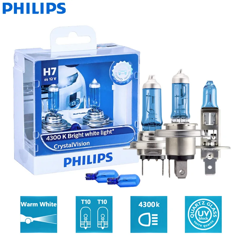 Philips Crystal Vision H1, H4, H7, H11, HB2, HB3, HB4, 9003, 9005, 9006, 12 В, CV, 4300K, Ярко-белый, Автомобильная галогенная фара, автомобильная фара (двойная) - изображение