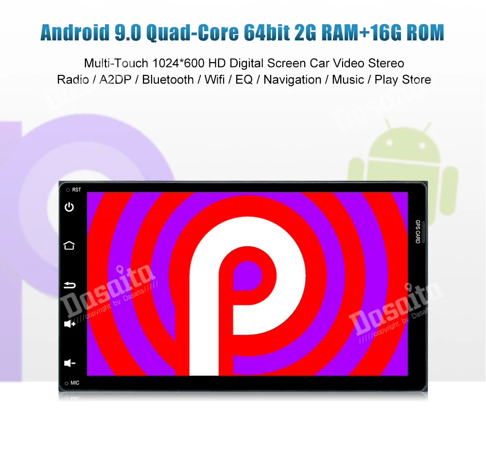 Dasaita " HD экран Android 9,0 автомобильный Радио 2 din для Тойота торолла аурис Fortuner gps Bluetooth Авто Стерео MP3 Plyaer