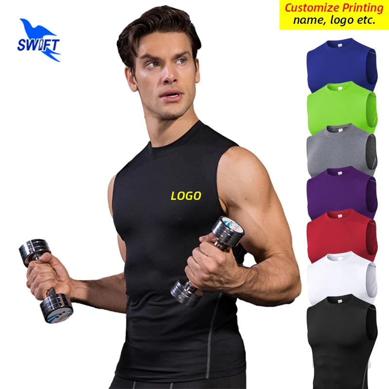 Customize LOGO Quick Dry Sports Tank Tops Men Elastic Sleeveless Running Shirts Breathable Gym Fitness Workout Compression Vest