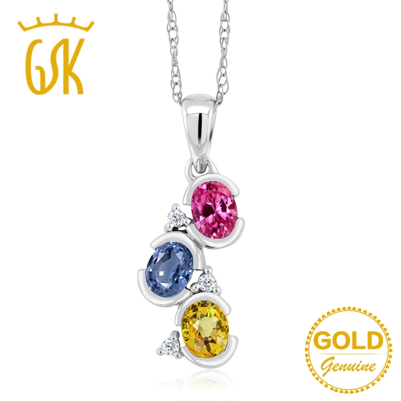 GemStoneKing 10K белое золото многоцветный 0 70 Ctw натуральный сапфир с акцентом