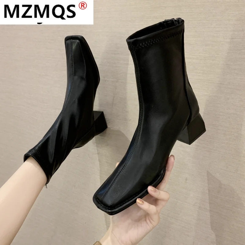 

Женские ботильоны 2021, модная обувь с квадратным носком, Зимние удобные новые женские ботинки на квадратном каблуке