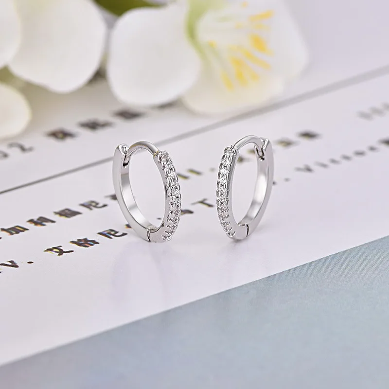 

POPACC 925 Sterling Silver Simple Single Row Zircon Hoop Earrings For Women