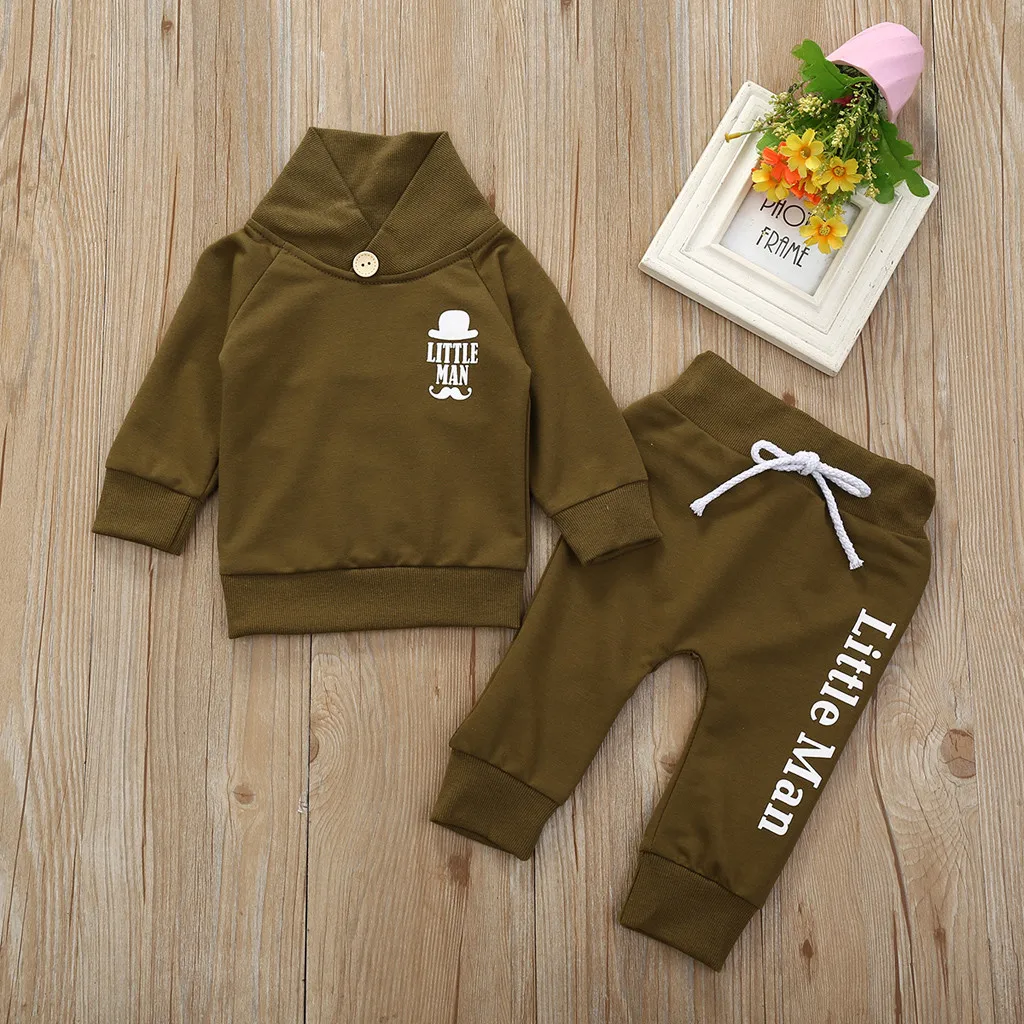 

TELOTUNY Clothing sets 2021 New Newborn Infant Baby Boys Girls Letter Sweatshirt Pullover Tops+Sports Pants Set Children's suit