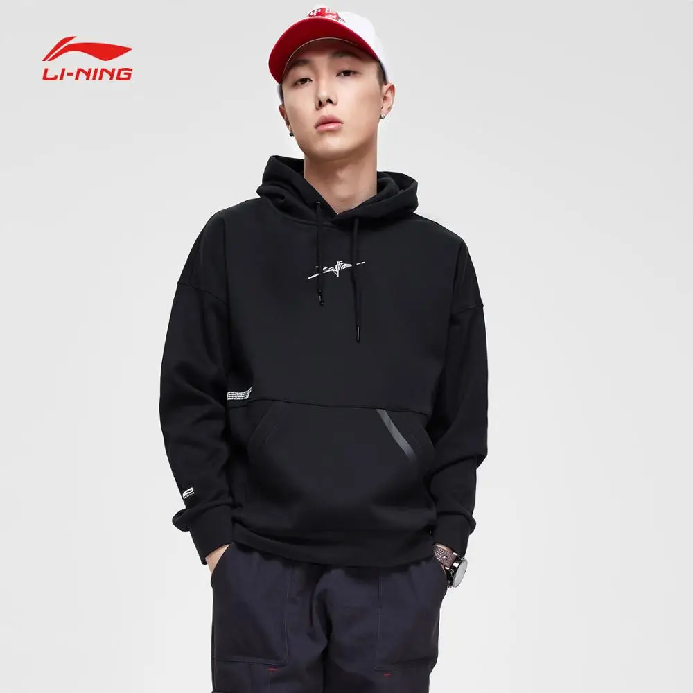Li-Ning Мужская баскетбольная толстовка с капюшоном, теплый флис, обычная посадка, 34% хлопок, 66% полиэстер, Удобная подкладка, спортивные топы AWDN833 MWW1507