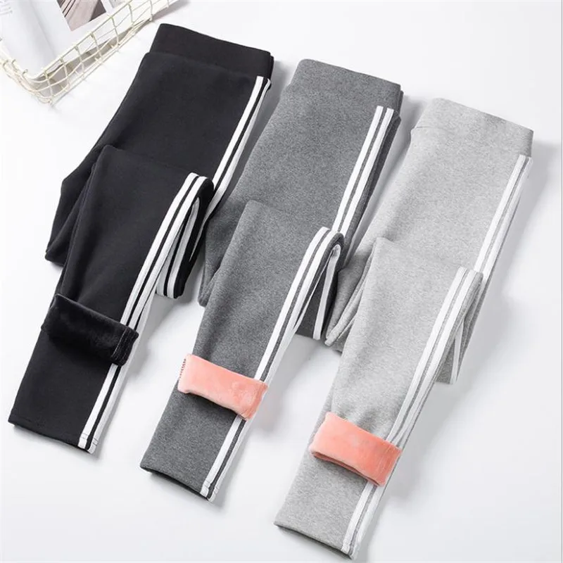 

2019 New Warm Women Pants Leggings Cashmere Striped Side Female Winter Velet Leggings Ladies Warm Casual Girls Pants Top CQ2700