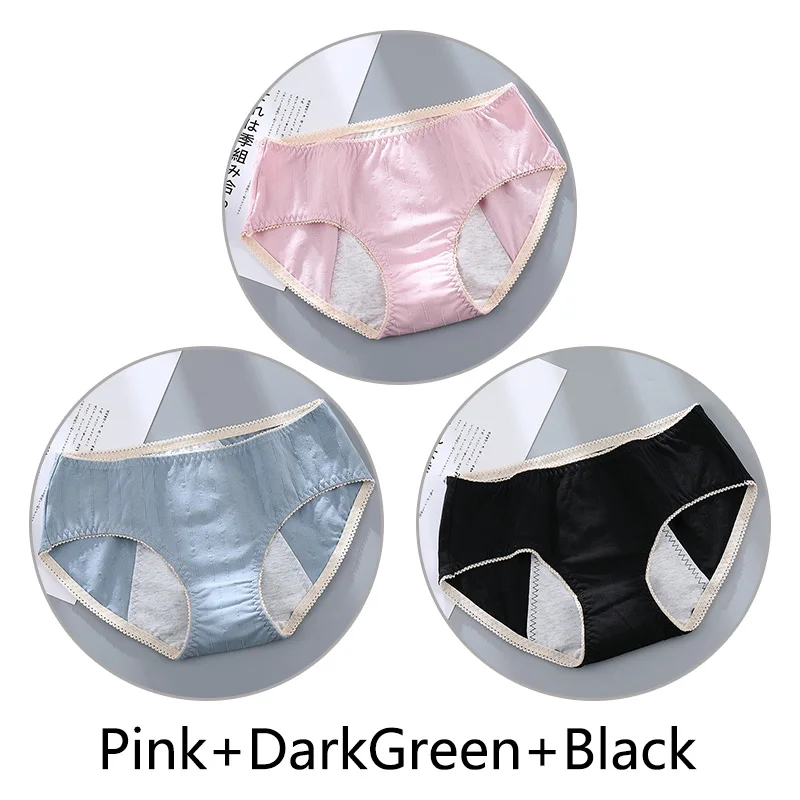 Pink D-Green Black 3 шт. Женские Жаккардовые недержание менструальные трусики женские бесшовные мягкие непроницаемые шорты хлопок физиологический Preiod нижнее белье - Цвет: Pink D-Green Black